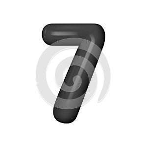 3D black number 7. Black realistic plastic number with highlights