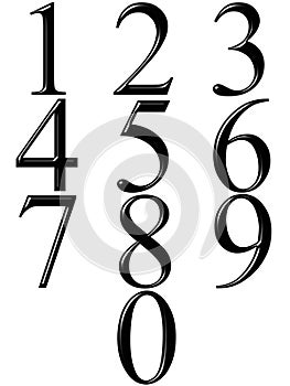 3d black numbers with reflection