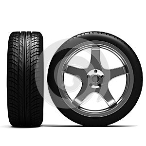 3d black tyres and alloy wheel