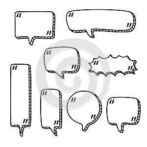 3d Black and white color speech bubble balloon with quotation marks, think frame border speak talk text box banner