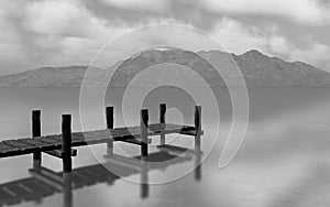 3D black and white landscape with jetty