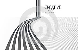 3D black and white lines in perspective abstract vector background.