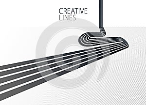 3D black and white lines in perspective abstract vector background, linear perspective illustration op art.