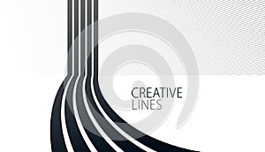 3D black and white lines in perspective abstract vector background, linear perspective illustration op art.