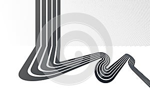 3D black and white lines in perspective abstract vector background, linear perspective illustration op art.