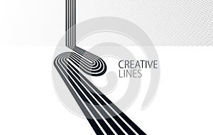 3D black and white lines in perspective abstract vector background, linear perspective illustration op art.