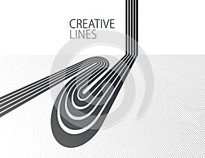 3D black and white lines in perspective abstract vector background, linear perspective illustration op art.