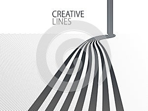 3D black and white lines in perspective abstract vector background, linear perspective illustration op art.