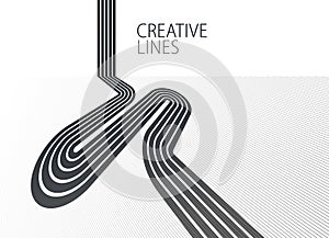 3D black and white lines in perspective abstract vector background, linear perspective illustration op art.