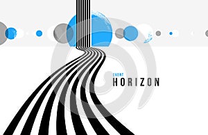 3D black and white lines in perspective with blue elements abstract vector background, linear perspective illustration op art,