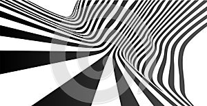 3D black white lines, perspective, digital abstract elements vector background. Big data, internet, network connection