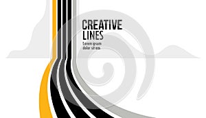 3D black and white lines in perspective with yellow elements abstract vector background, linear perspective illustration op art,
