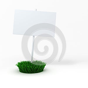 3d blank board on a patch of green fresh grass