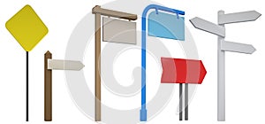 3D Blank signpost collection. Isolated.