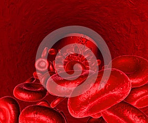 3d blood cells flowing in vein