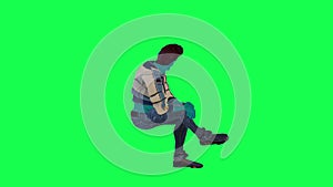 3D blue animated giant sitting talking from left angle on green screen 3D people walking background chroma key Visual effect anima