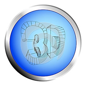 3D blue circle push button - Vector