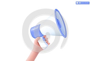 3d Blue color megaphone speaker icon symbol. loudspeaker bullhorn for announce discount promotion, sell reduced prices concept. 3D