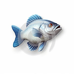 3d Blue Fish Icon With Americana Style For Casual Game