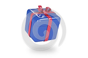 3d blue gift box with ribbon bow isolated on a white background. 3d render