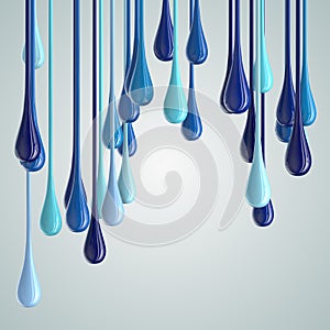 3D blue glossy paint drop blobs