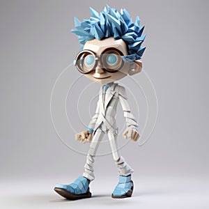 3d Blue Haired Character With Glasses - Comic Book Style