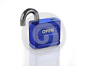 3D blue open lock