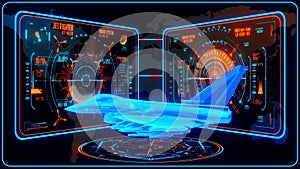 3D Blue Orange Jet Fighter HUD Interface Motion Graphic Element