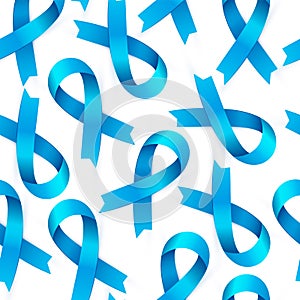 3d Blue ribbon seamless pattern to Prostate Cancer Awareness. Bright medical banner, Movember.