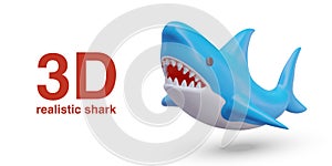 3D blue shark with gaping mouth full of teeth. Marine, oceanic predator