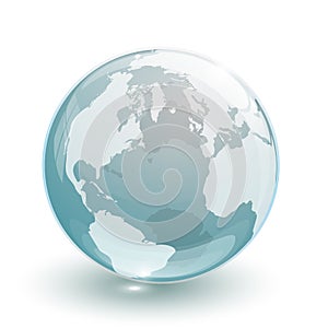 3d blue transparent glass earth globe isolated
