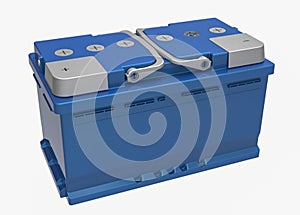 3D blue truck battery with gray handles and gray terminal covers