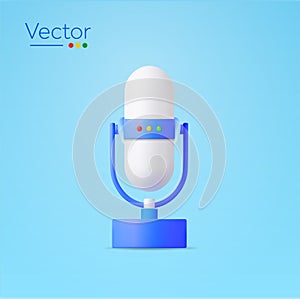 3d blue and white microphone, minimal style, isolated on background. Icon for youtuber, multimedia, studio, voice