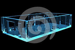 3D blue xray transparent flat