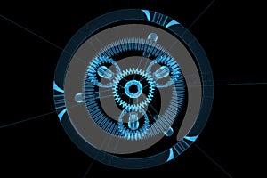 3D blue xray transparent planetary gear