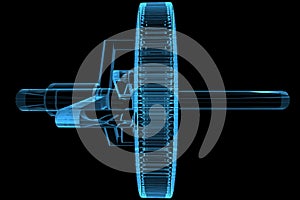 3D blue xray transparent planetary gear photo