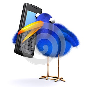 3d Bluebird chats on a cellphone