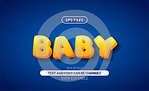 3d bold baby editable text effect. eps vector file. strong yellow color for children game and display book title