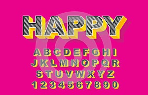 3d Bold retro font. Vintage Alphabet vector 80 s, 90 s Old style graphic poster