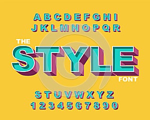 3d Bold retro font. Vintage Alphabet vector 80 s, 90 s Old style graphic poster