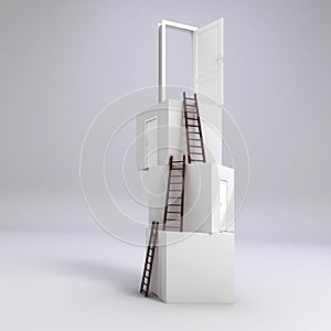 3d boxes with doors and ladders