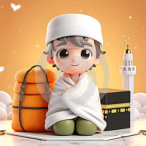 3d boy cartoon Hajj Muslims ai generator