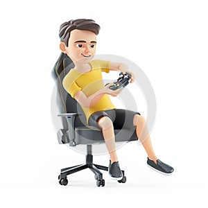 3d boy playing video game