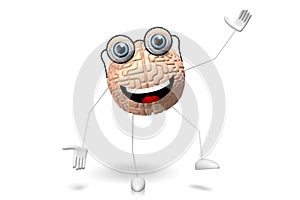 3D brain cartoon character