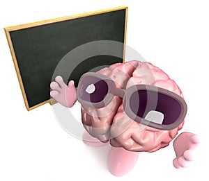 3d brain character teaching at the blackboard