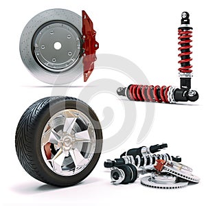 3d brakes, shock absorber and wheel