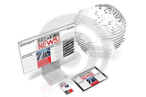 3D breaking news concept, electronical devices