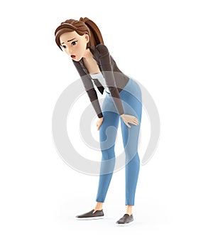 3d breathless cartoon woman after running