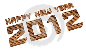 3D brick render Happy new year 2012 on a white.