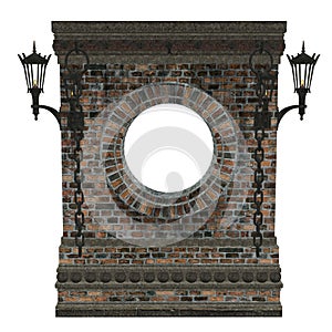 3d brick wall with round window